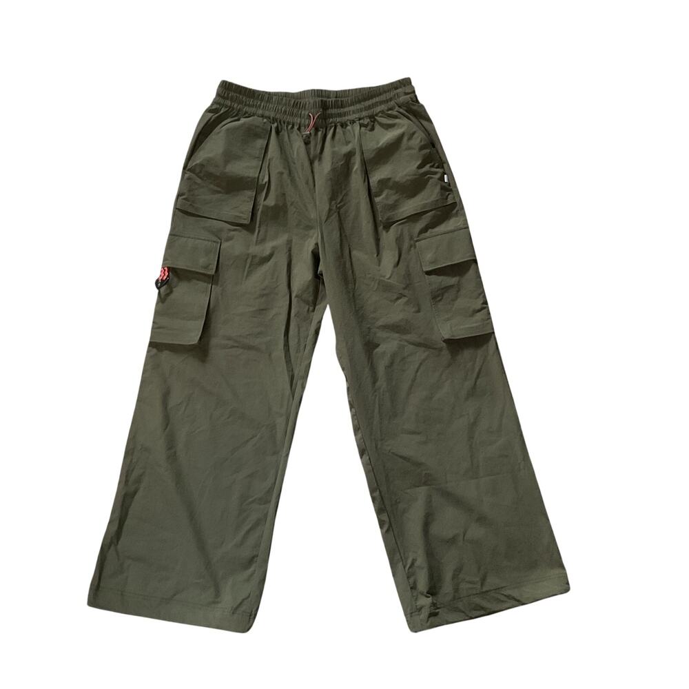 Fabletics Olive Green Cargo Pants Women Size L Wide Leg Elastic Waist Utility
